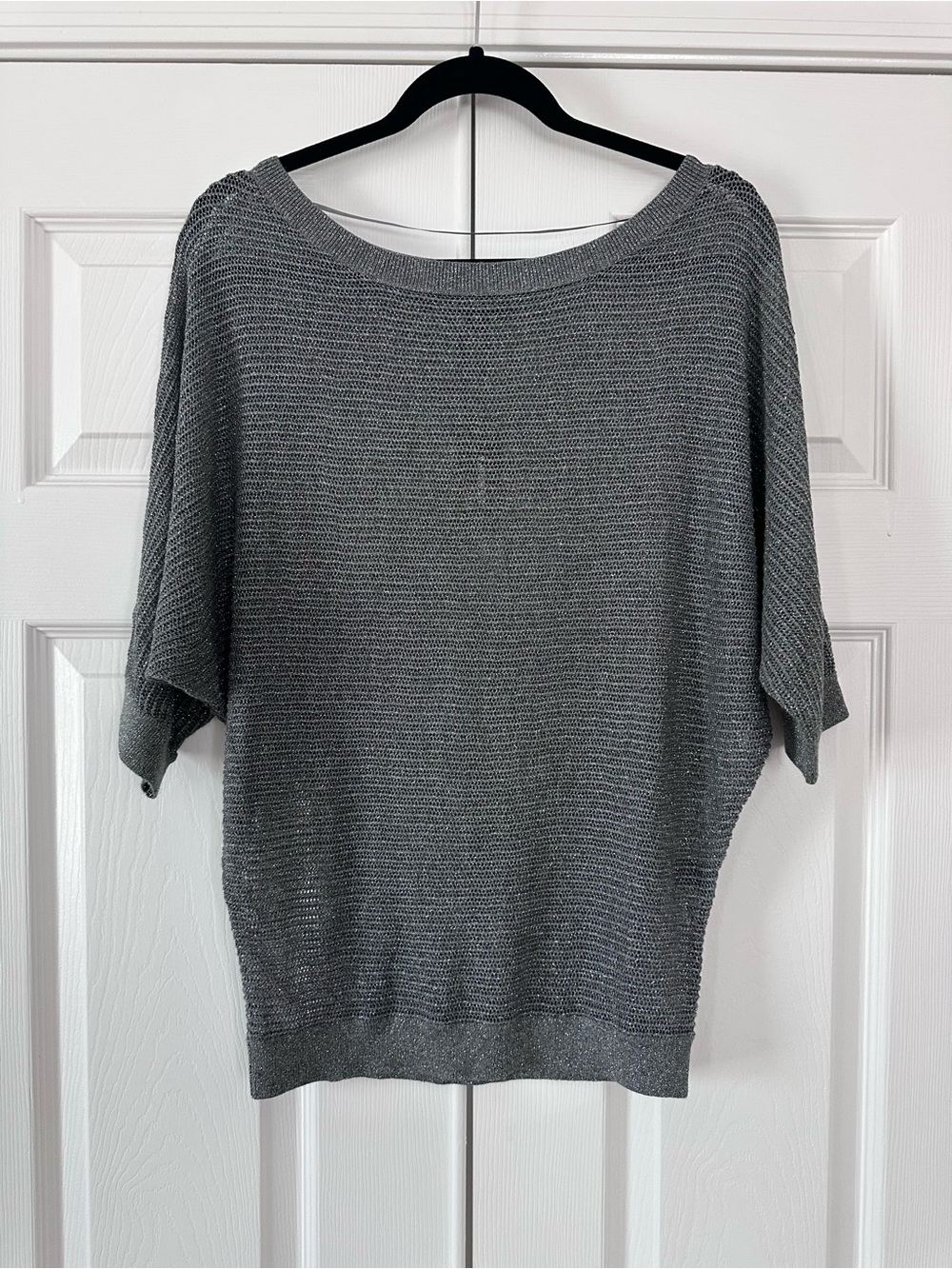 Express Charcoal Gray Metallic Open-Knit Dolman Sleeve Sweater Size Medium NWT